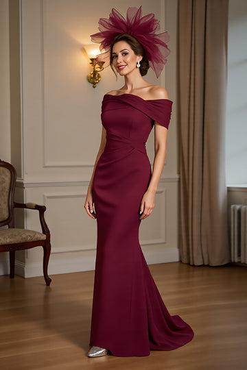 Burgundy Mermaid Off The Shoulder Mother of the Bride Dress